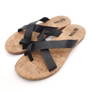 Korks By Kork-Ease (Womens 9 M) Black Slip On Cork Toe Ring Loop Sandals Strappy